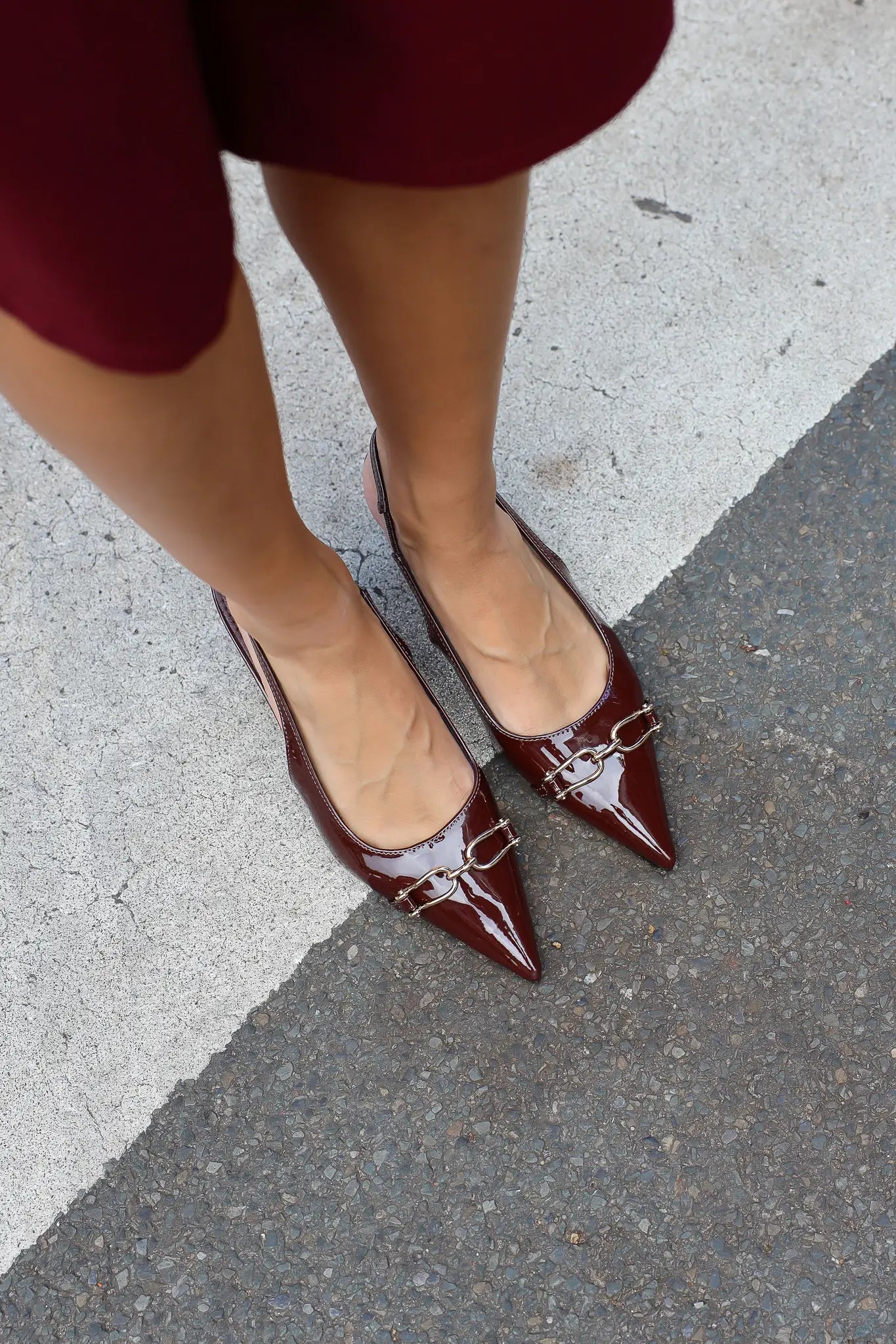 Slingback Goud Detail Lak Bruin