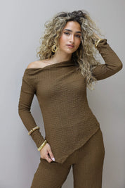 Asymmetrische Structuur Top Bruin