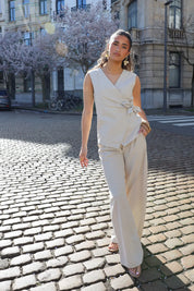 Linnen Gilet Knoop Beige