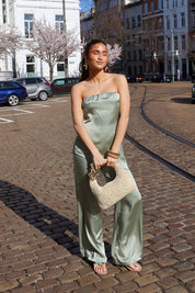 Satijnen Pantalon Straight Fit Groen