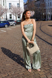 Satijnen Strapless Top Groen