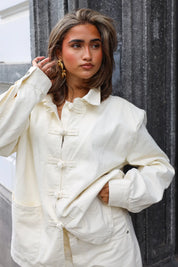 Jas Denim Chinese Sluiting Beige