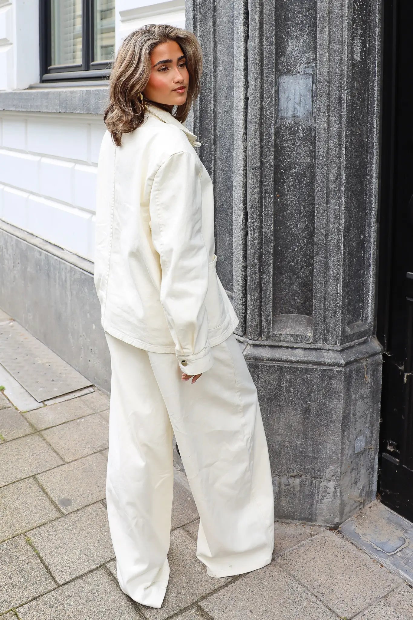 Jas Denim Chinese Sluiting Beige