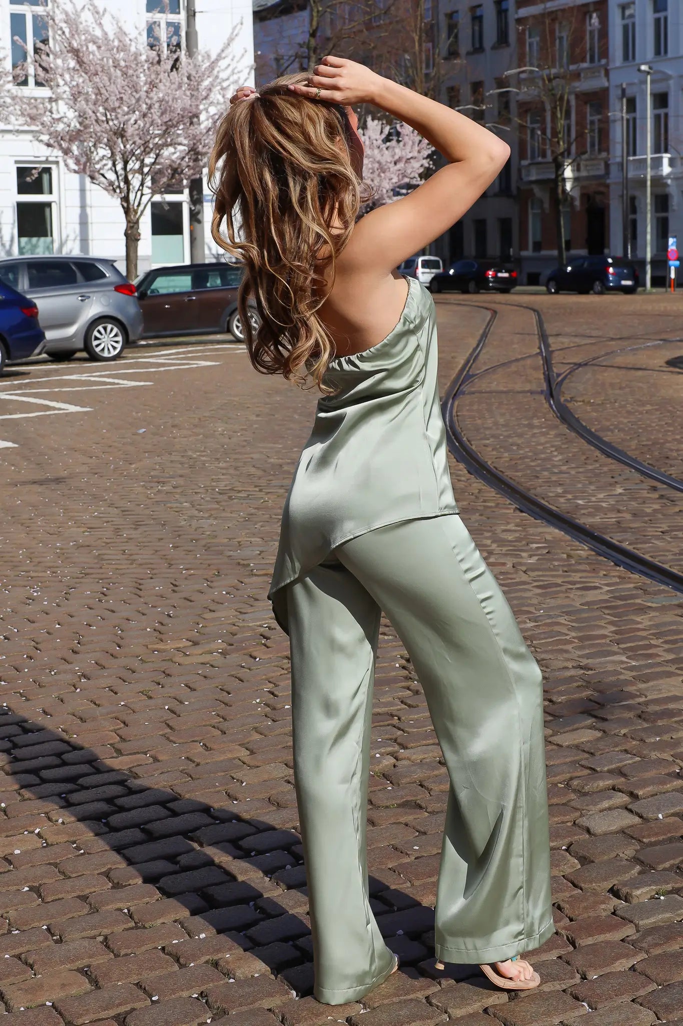 Satijnen Strapless Top Groen
