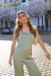 Satijnen Strapless Top Groen