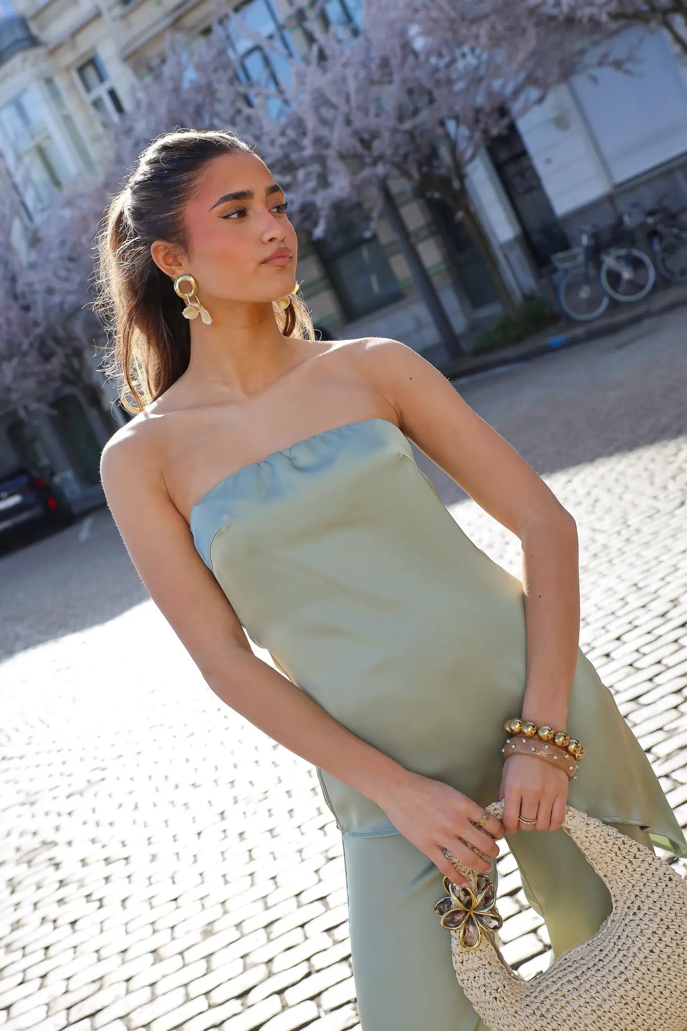 Satijnen Strapless Top Groen