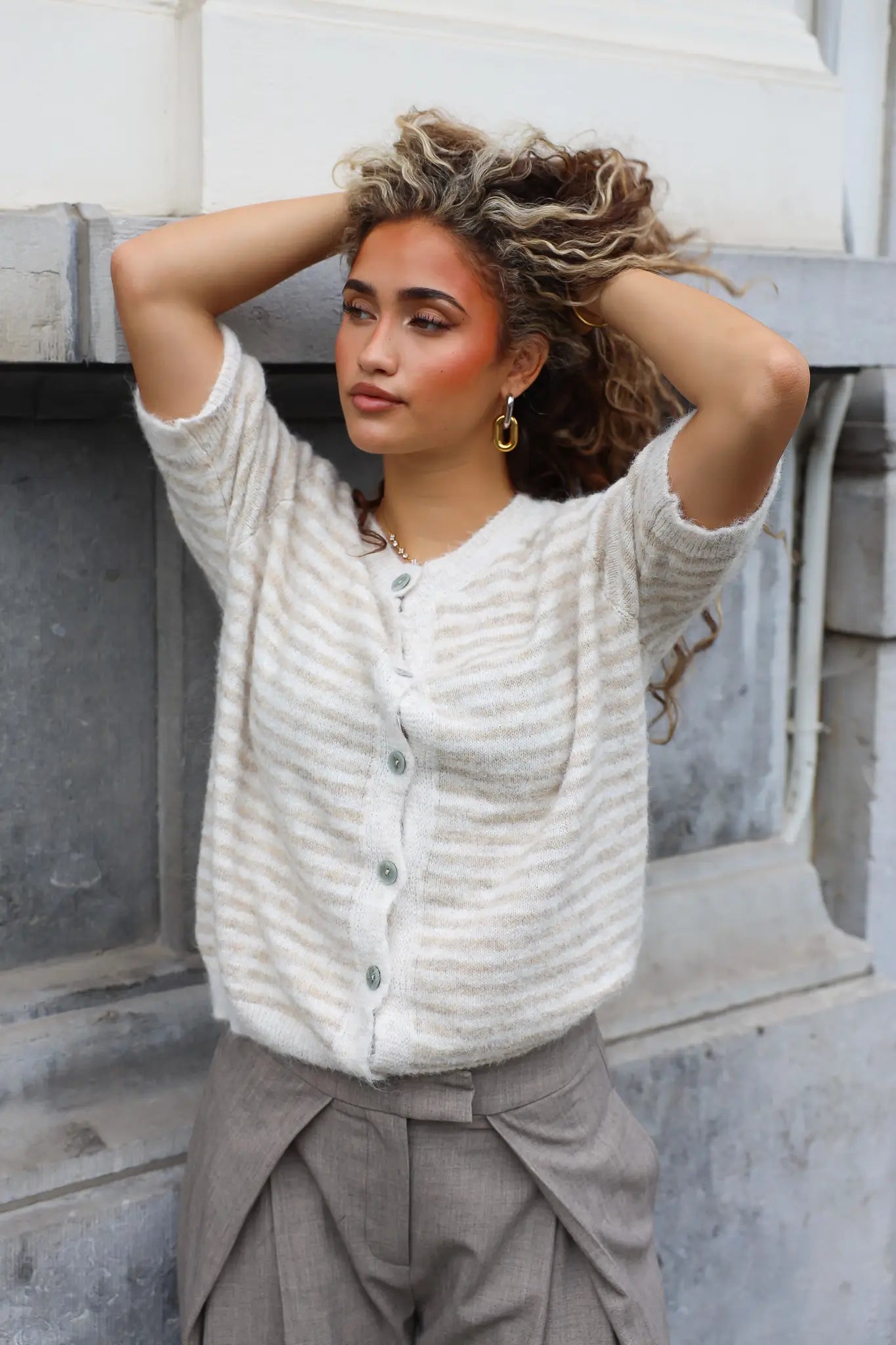 Vest Strepen Beige