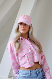 Korte Streep Blouse Lange Mouwen Roze