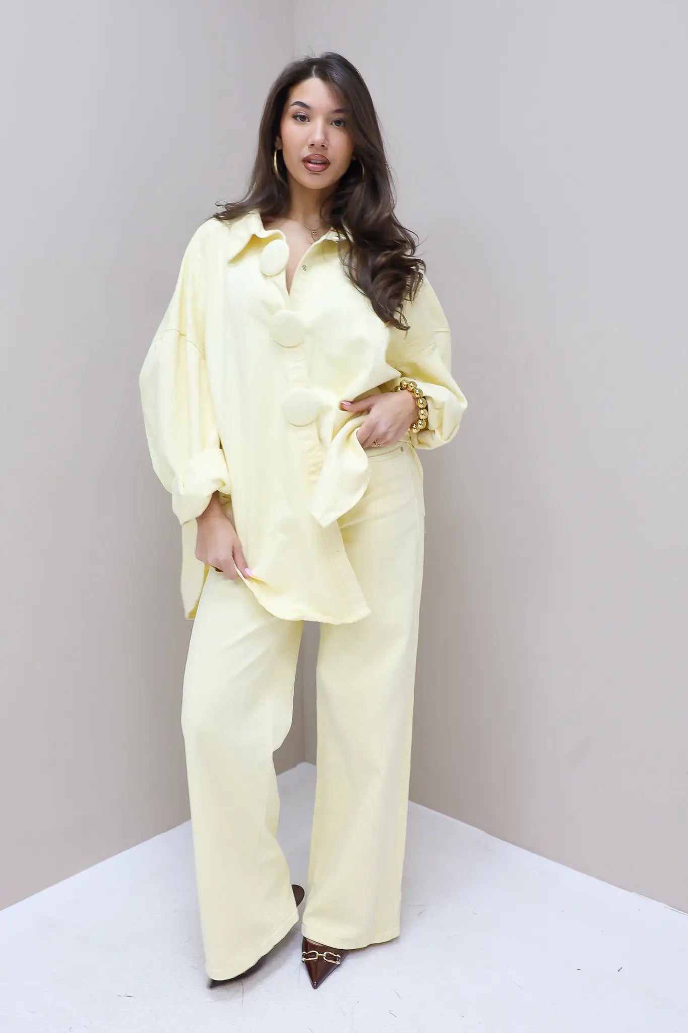 Oversized Denim Blouse Geel