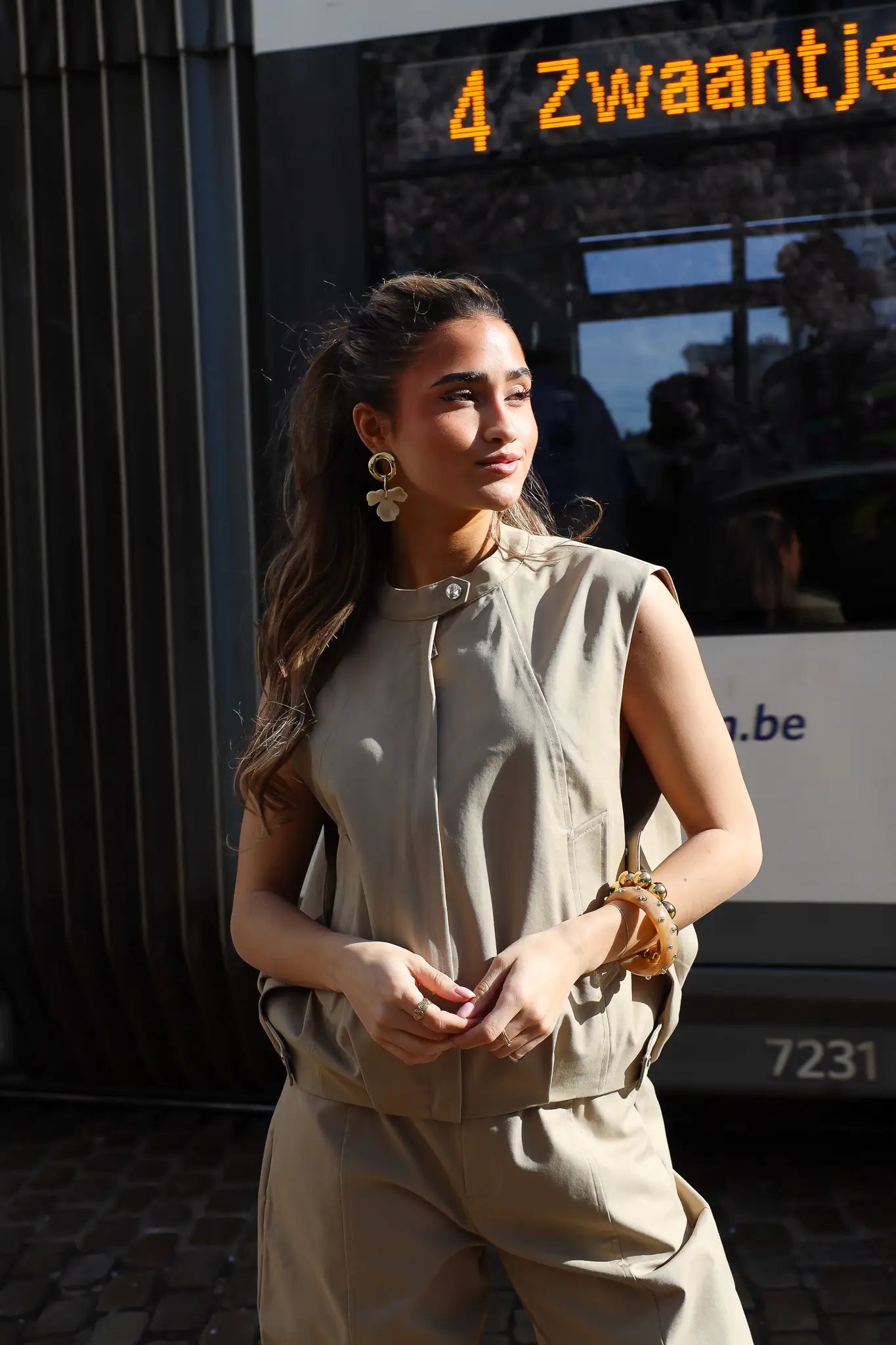 Gilet Knopen + Rits Camel