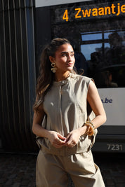 Gilet Knopen + Rits Camel