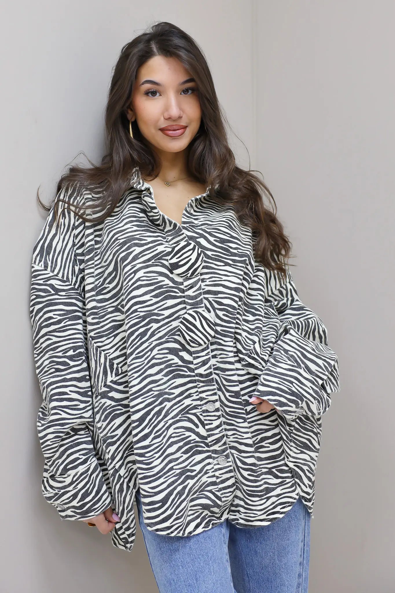 Oversized Denim Blouse Zebra