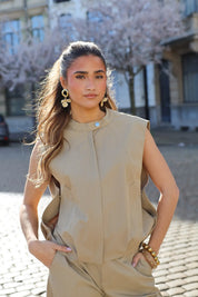 Gilet Knopen + Rits Camel