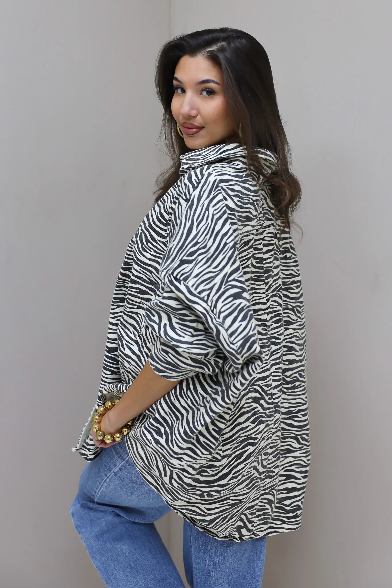 Oversized Denim Blouse Zebra