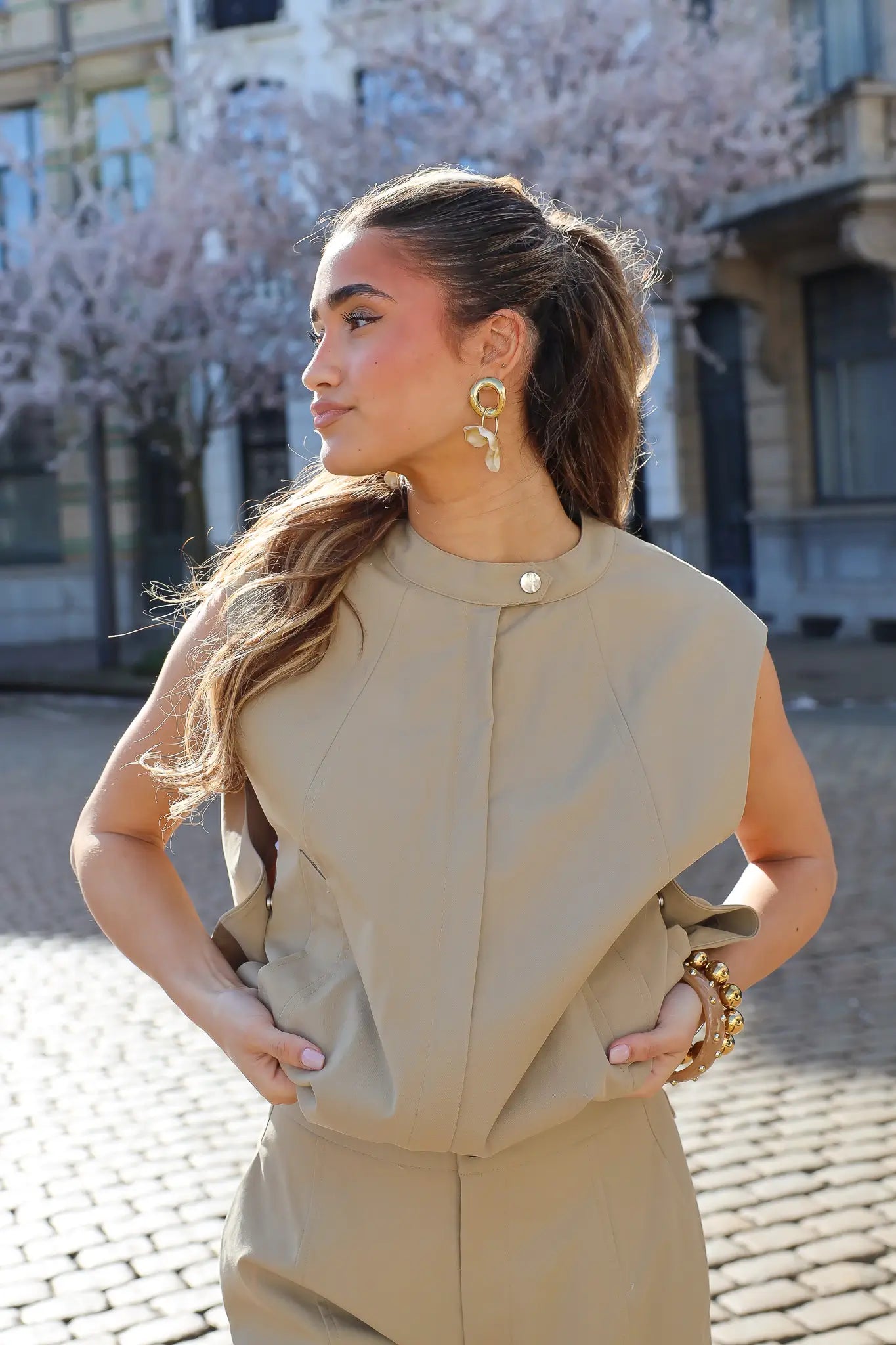 Gilet Knopen + Rits Camel