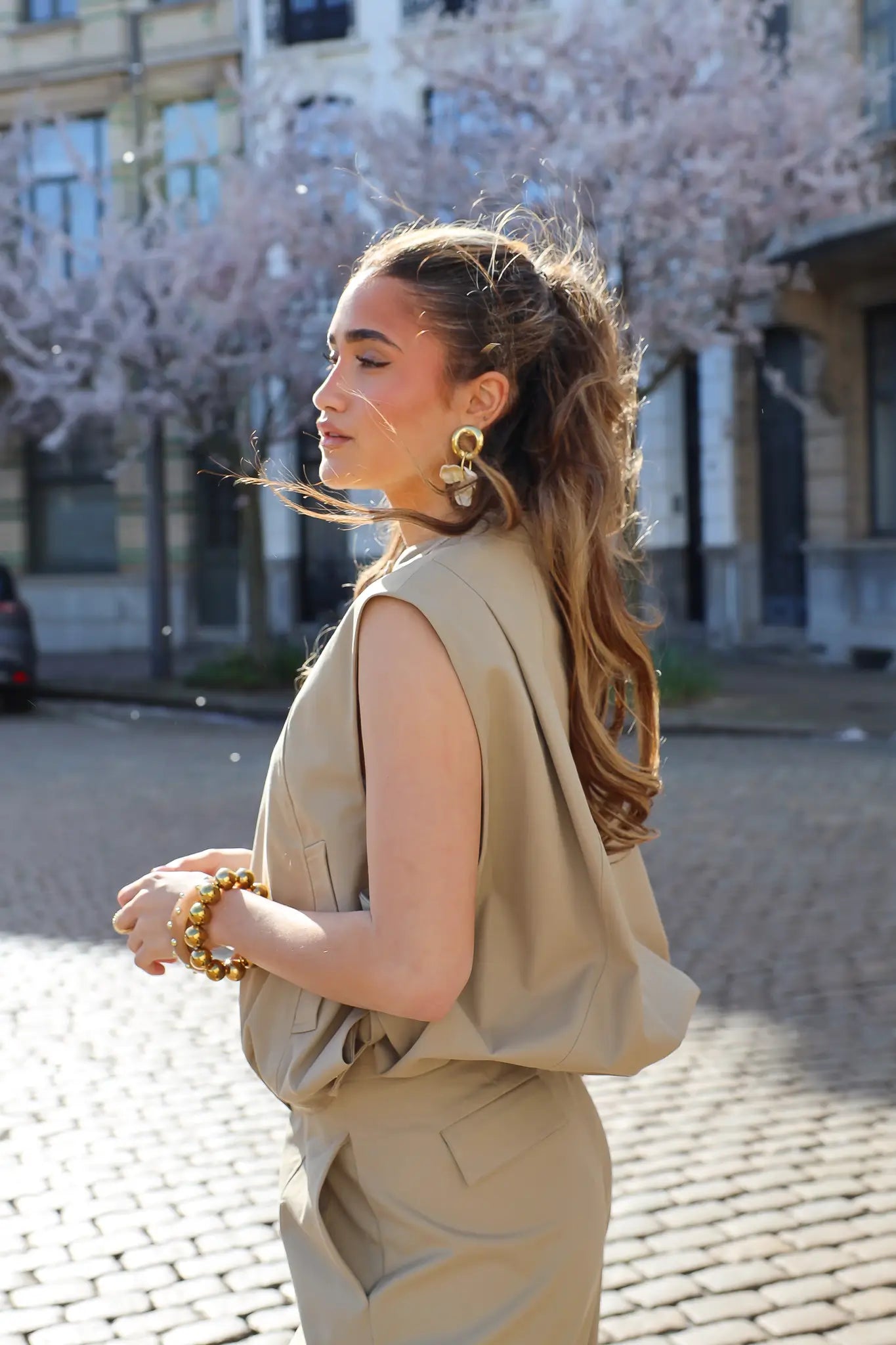 Gilet Knopen + Rits Camel