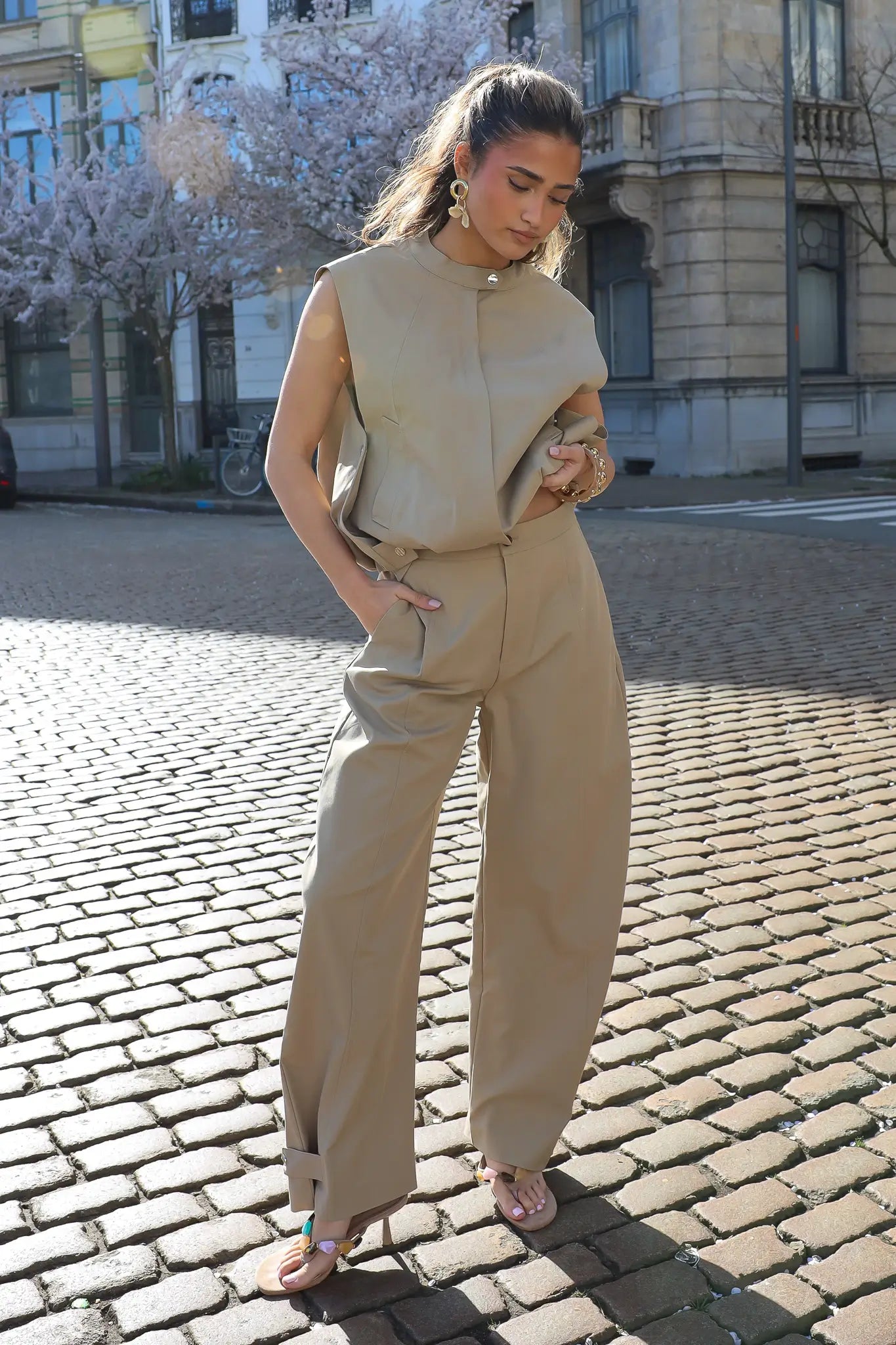 Gilet Knopen + Rits Camel