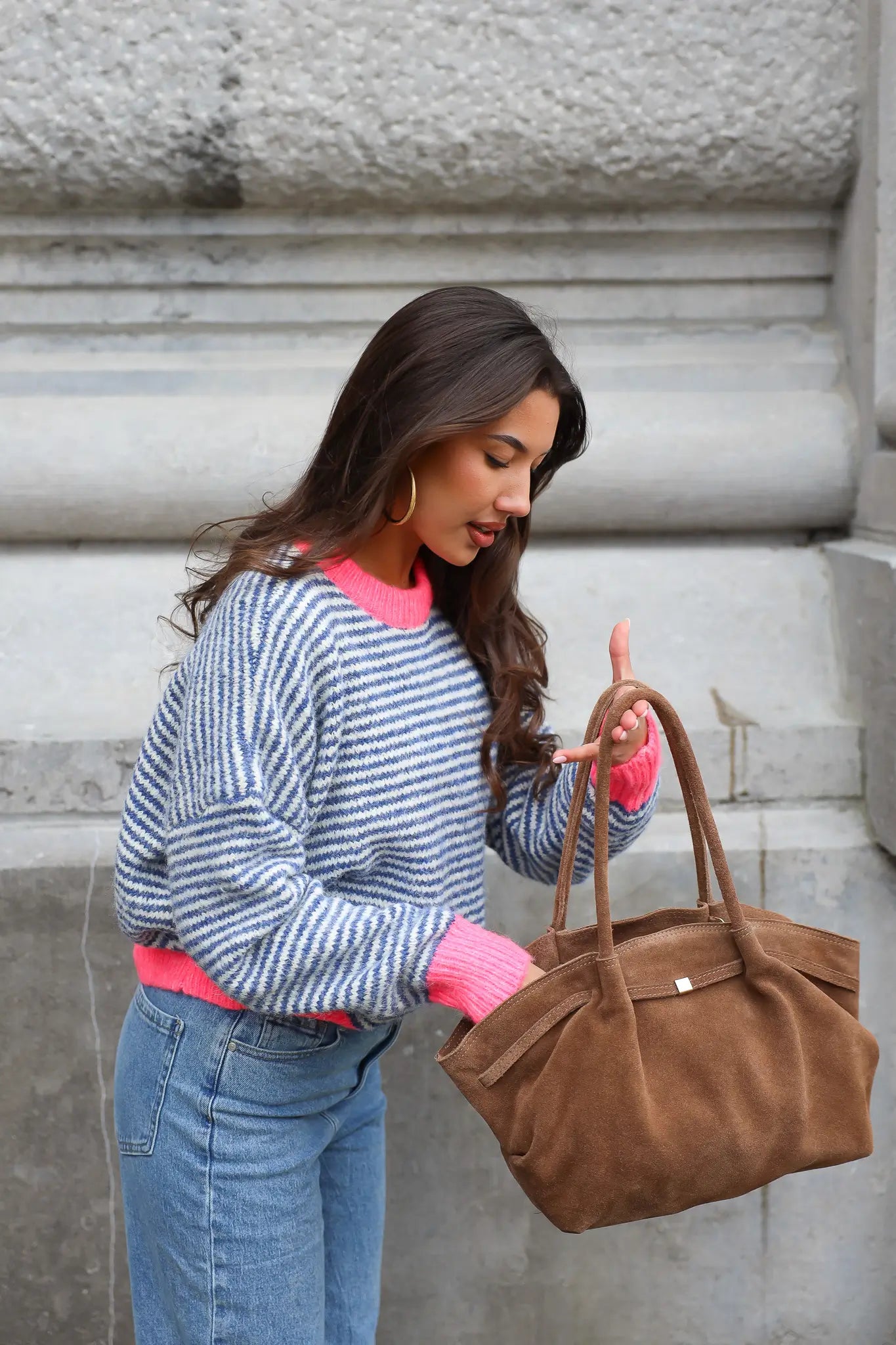 Tas Shopper Suède Groot Taupe