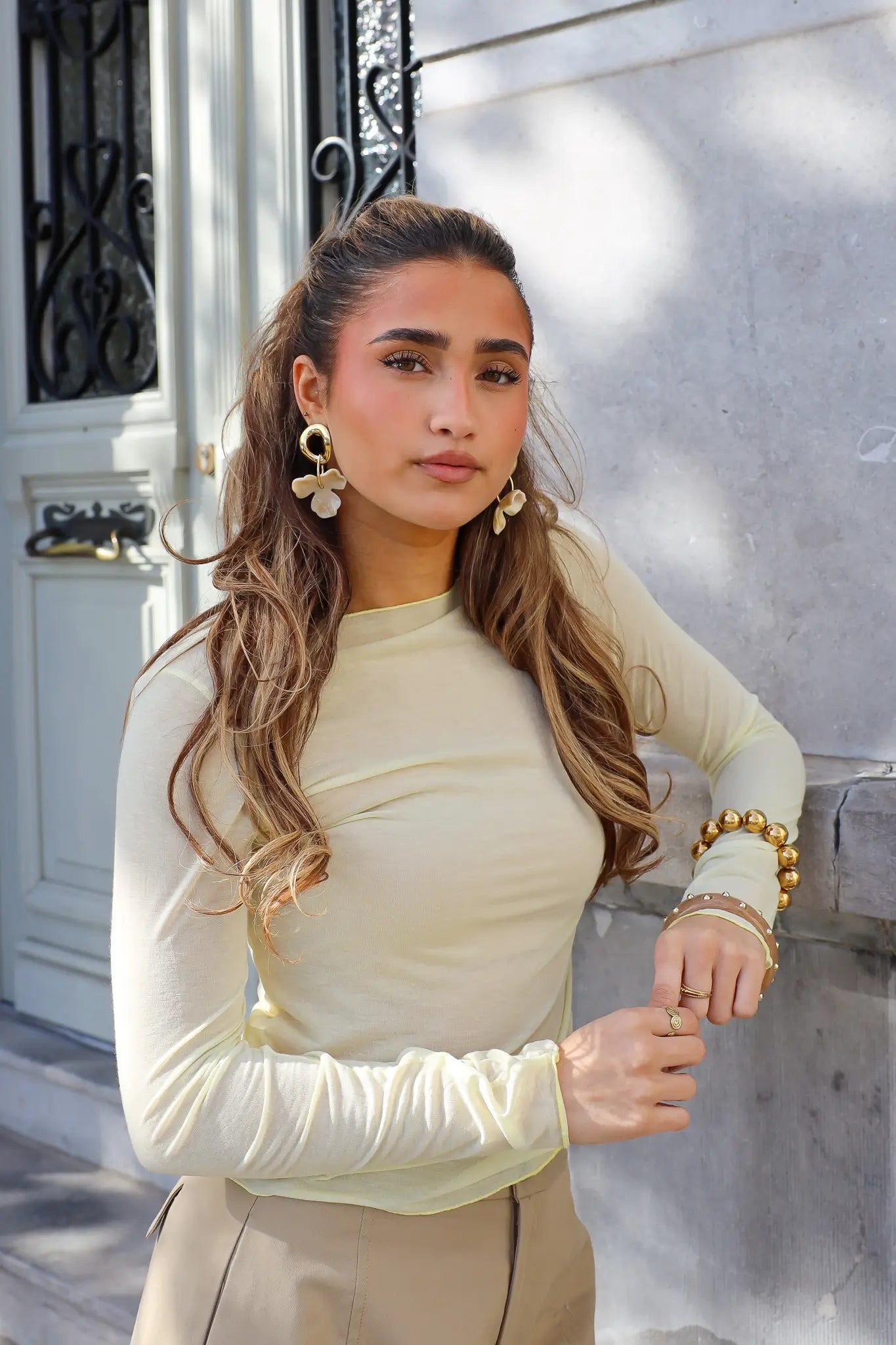 Cashmere T-Shirt Met Lange Mouwen Geel