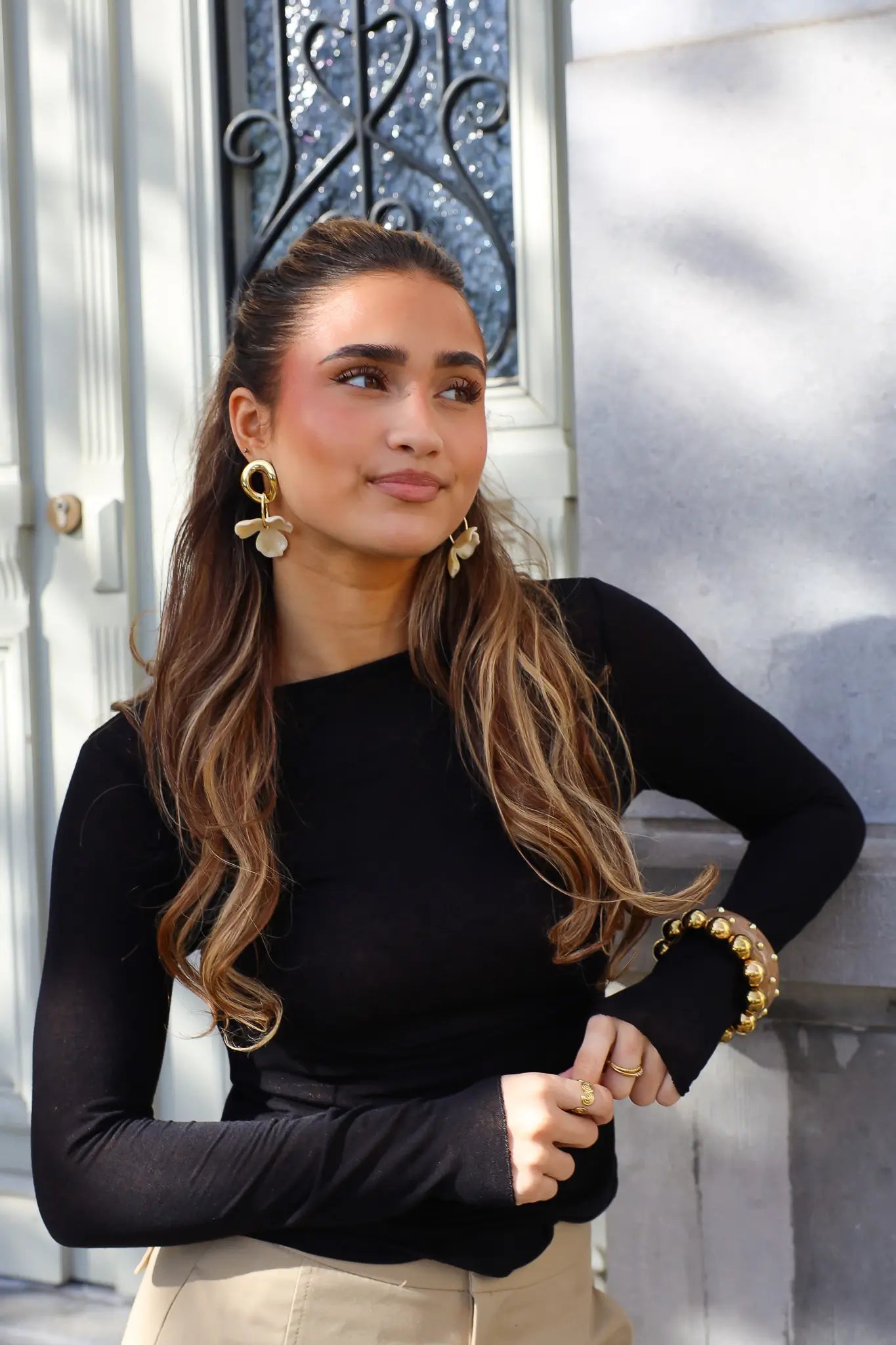 Cashmere T-Shirt Met Lange Mouwen Zwart