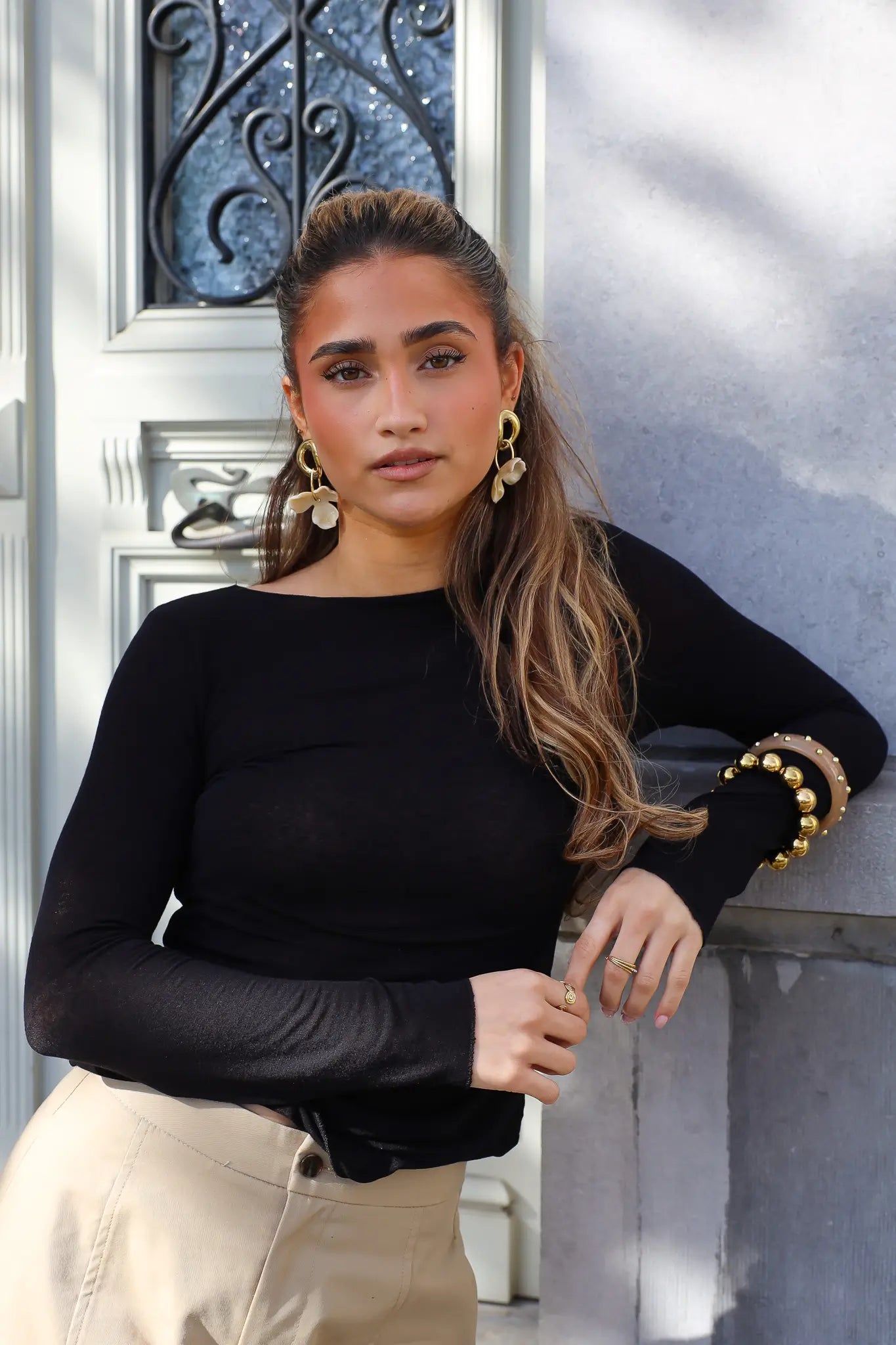 Cashmere T-Shirt Met Lange Mouwen Zwart