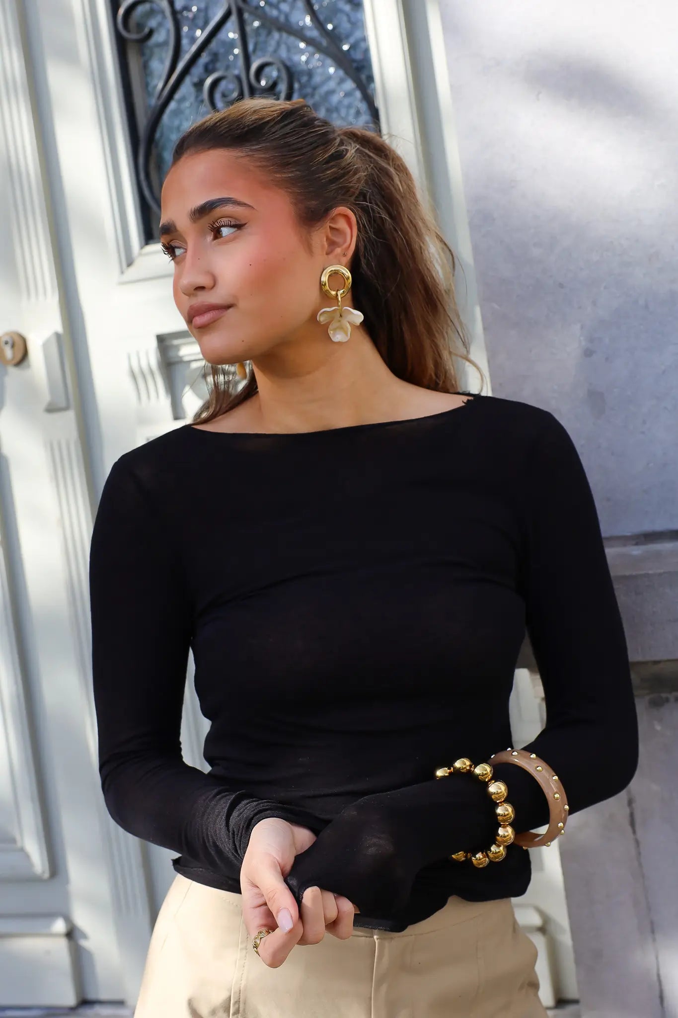 Cashmere T-Shirt Met Lange Mouwen Zwart