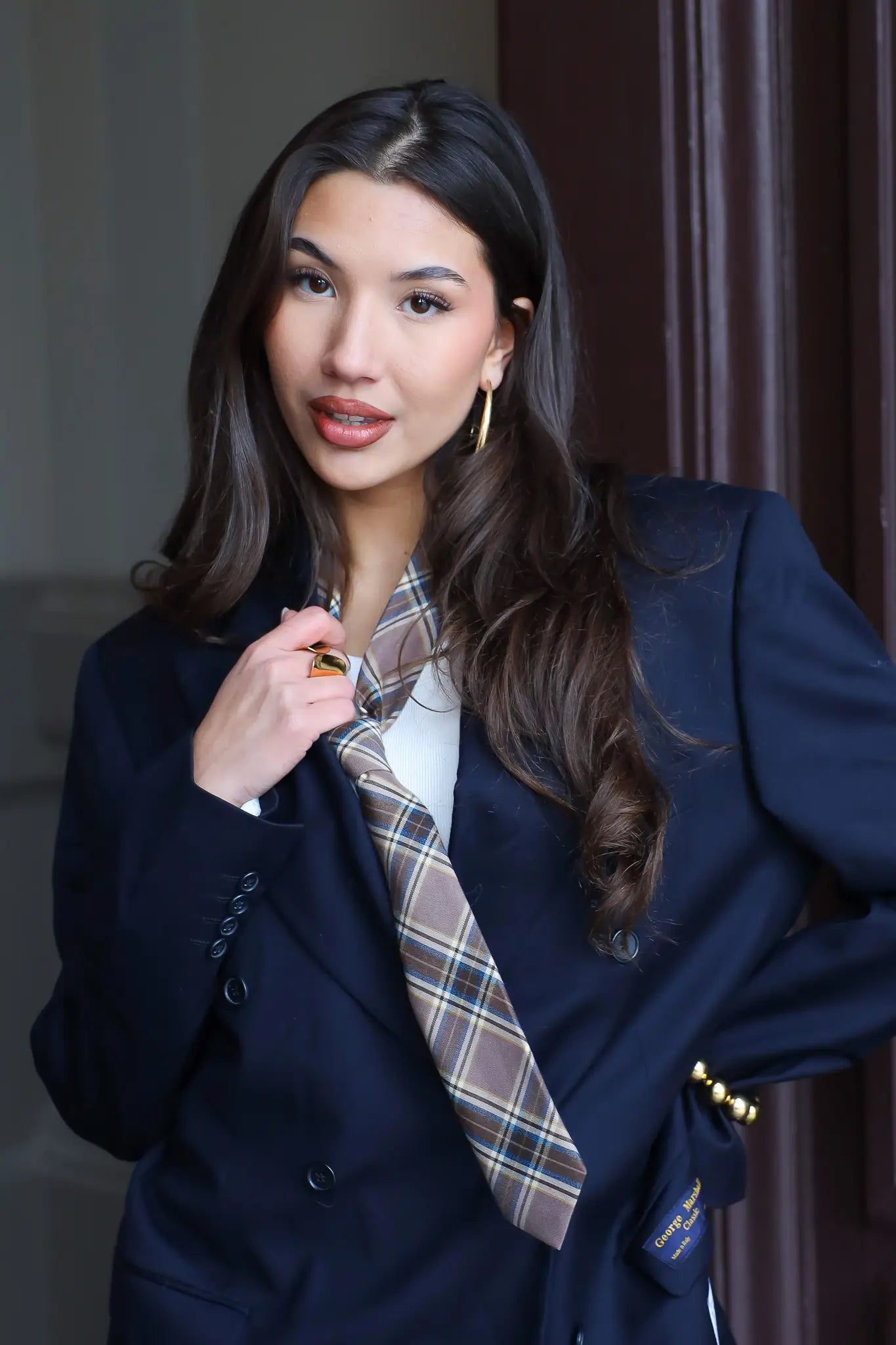 Stropdas Geruit Beige