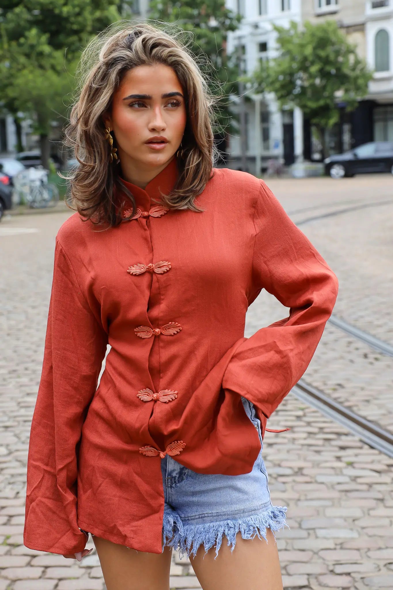 Blouse Flared Mouwen Roest