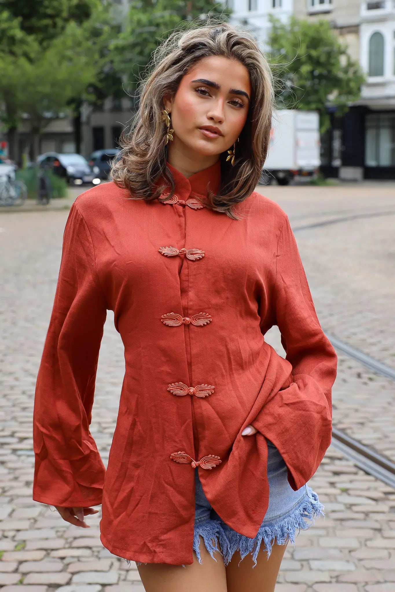 Blouse Flared Mouwen Roest
