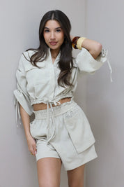 Blouse Cropped Strikjes Taupe