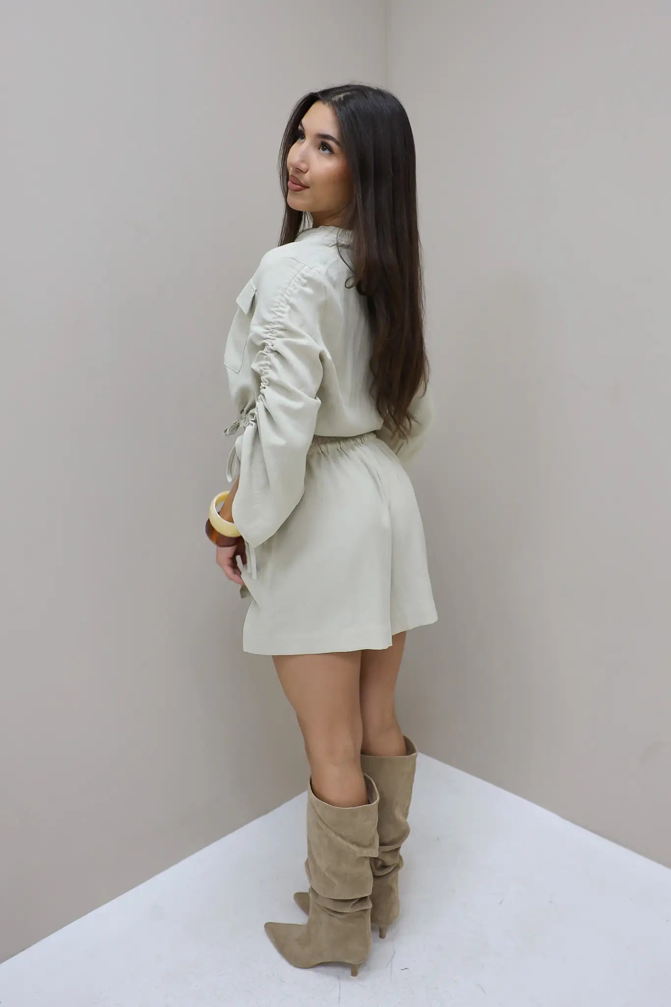 Blouse Cropped Strikjes Taupe