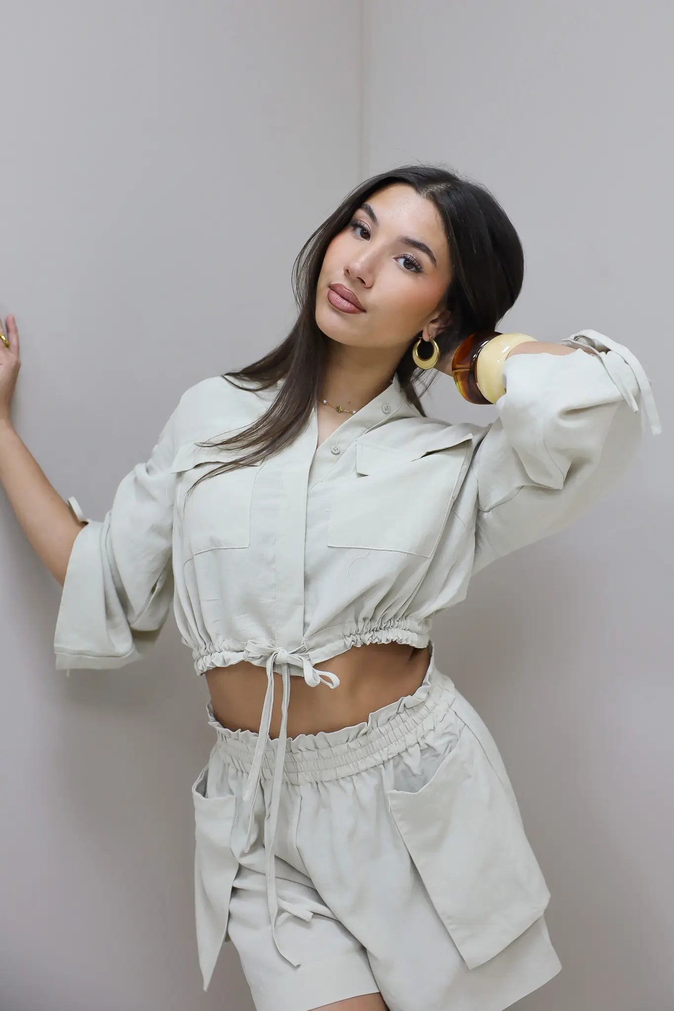 Blouse Cropped Strikjes Taupe