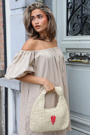 Raffia Tas Kreeft Beige/Rood