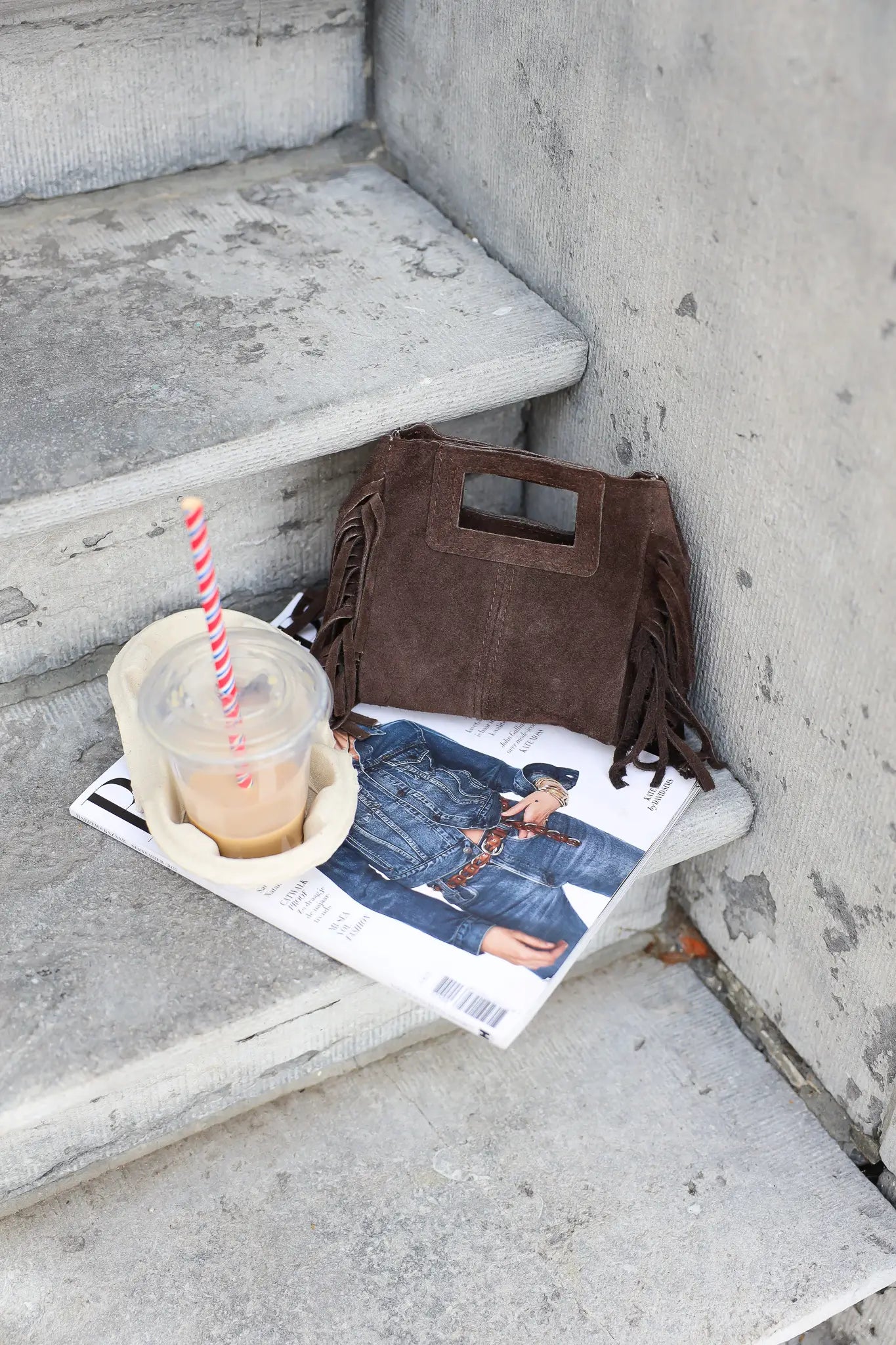 Tas Suede Franjes Mini Donker Bruin