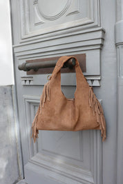 Schoudertas Suede Franjes Taupe