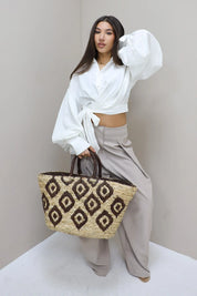 Tas Raffia Shopper Bruin