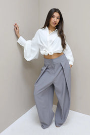 Pantalon Hoge Taille Plooi Grijs