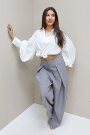 Pantalon Hoge Taille Plooi Grijs