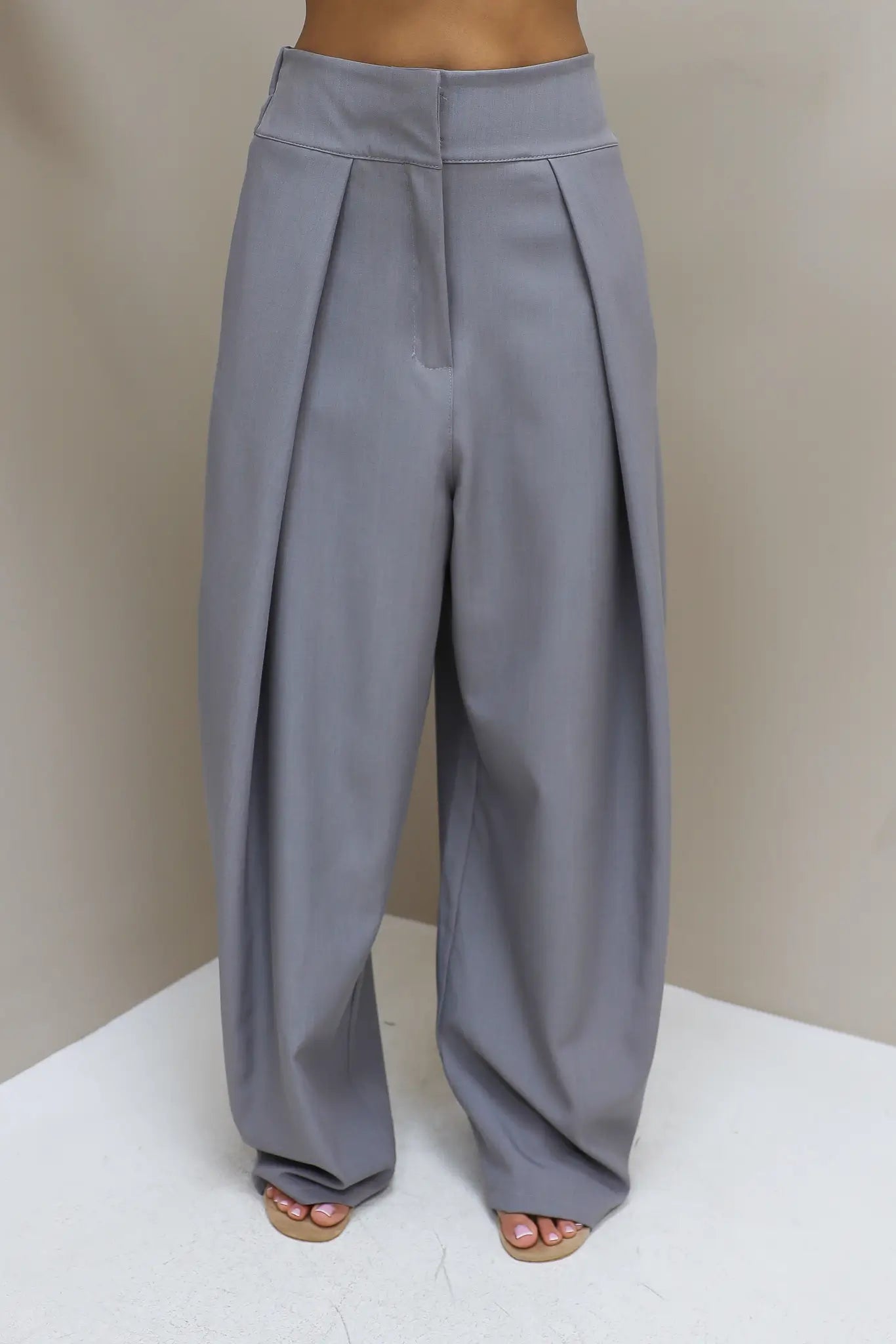 Pantalon Hoge Taille Plooi Grijs