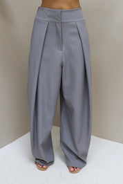 Pantalon Hoge Taille Plooi Grijs