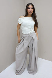 Pantalon Wijde Pijpen Plooi Beige