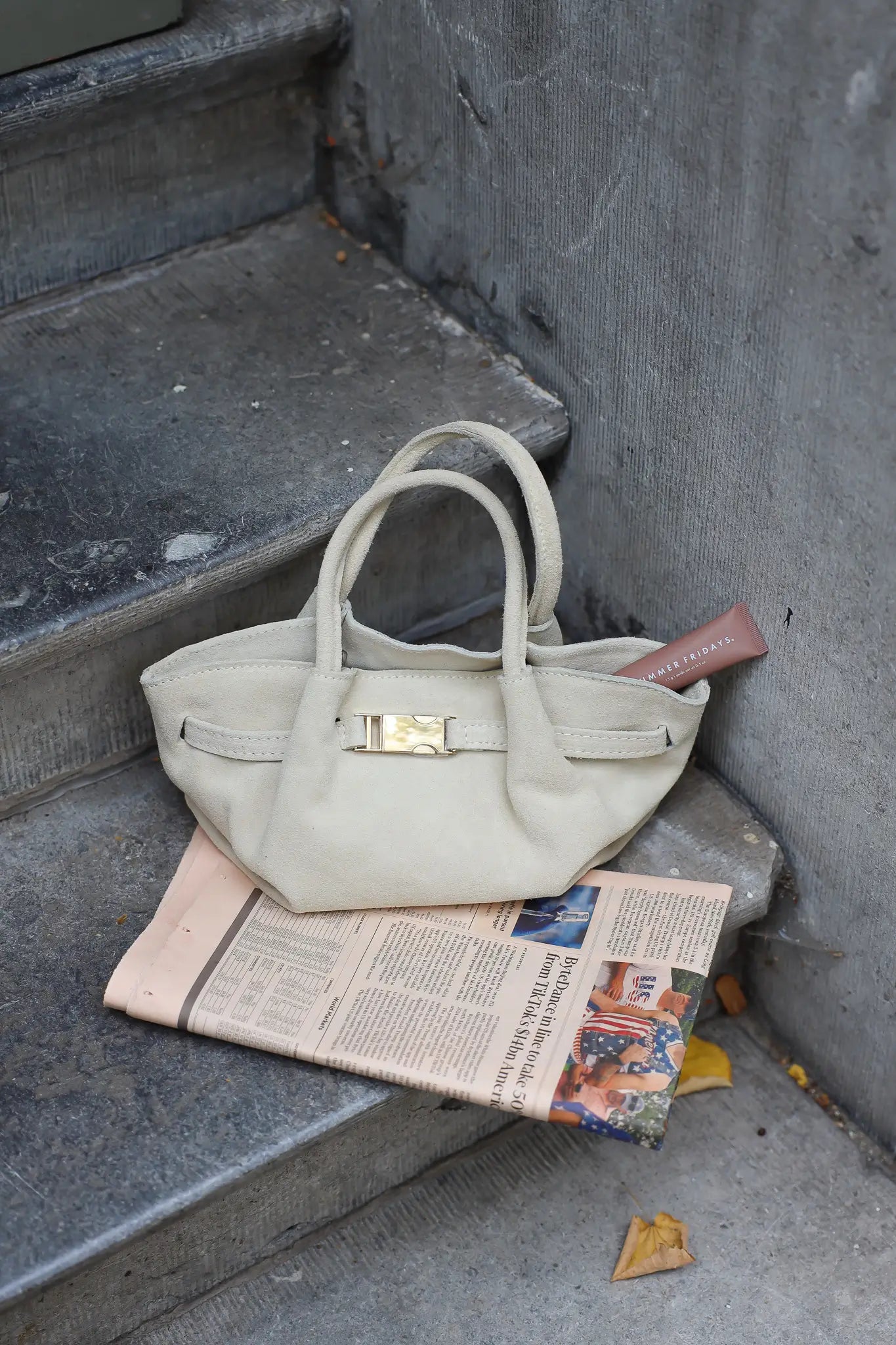 Leonie Suede Handtassen Ecru