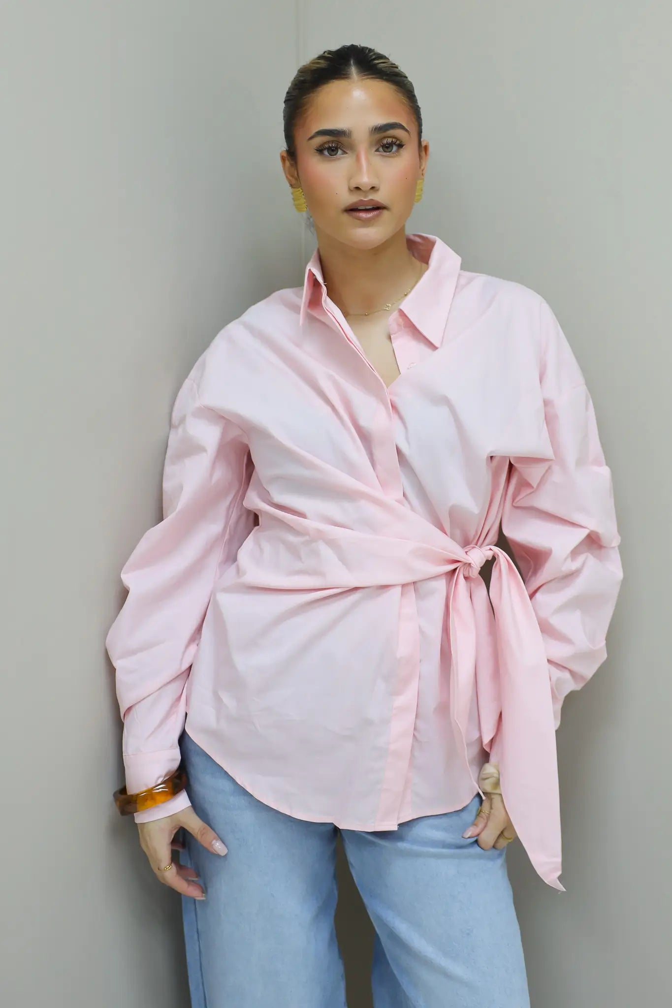 Blouse Omslag Detail Roze
