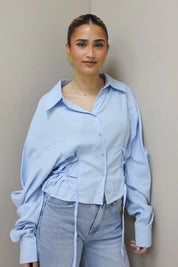 Korte Blouse Taille Effect Blauw