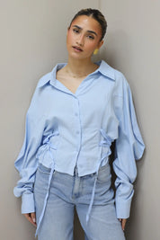 Korte Blouse Taille Effect Blauw