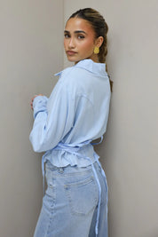 Korte Blouse Taille Effect Blauw