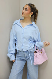 Korte Blouse Taille Effect Blauw