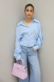 Korte Blouse Taille Effect Blauw