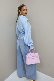 Korte Blouse Taille Effect Blauw