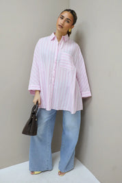 Oversized Strepen Blouse Roze